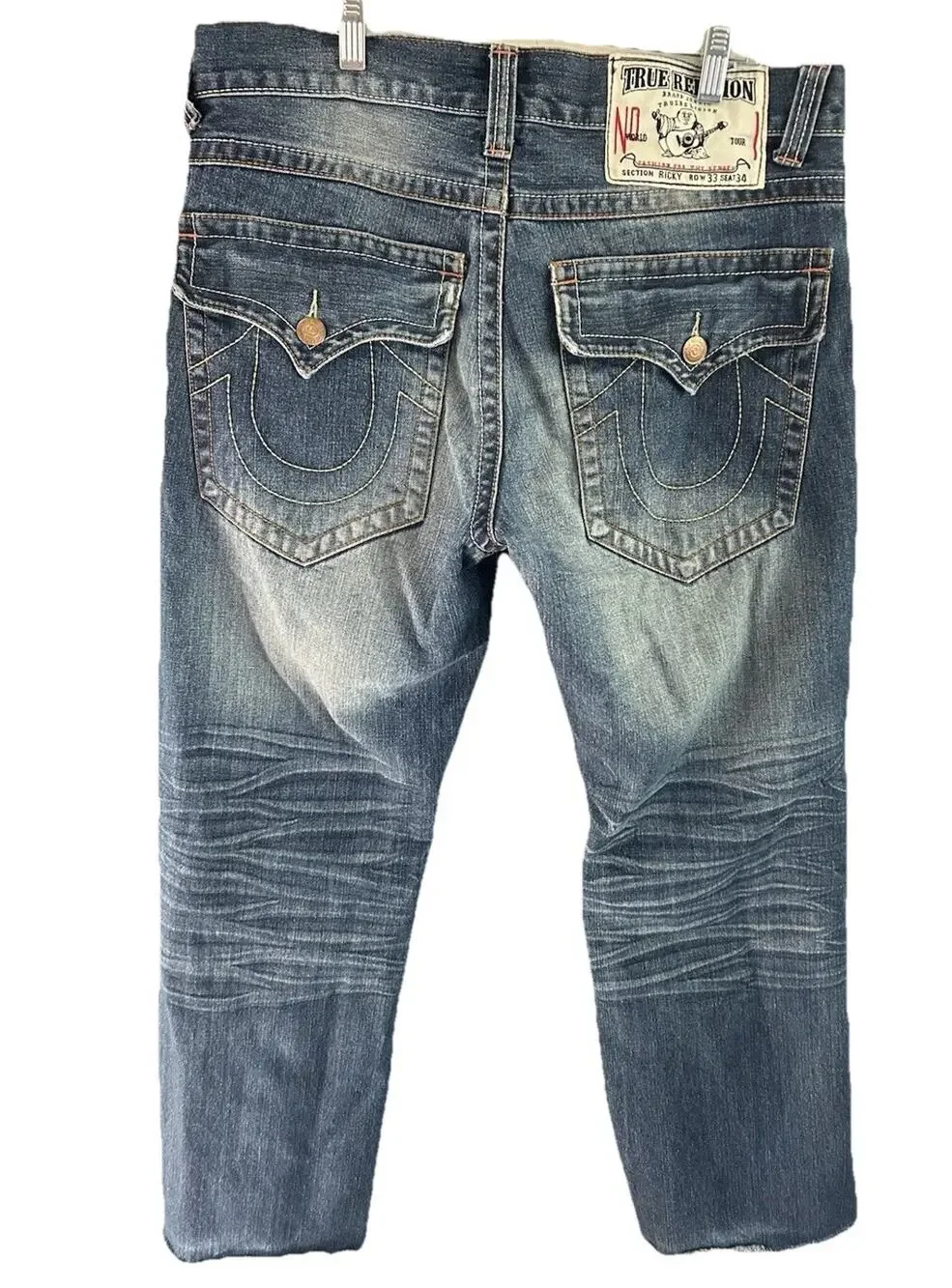 True Religion Ricky No World Tour Distressed Jeans USA Made Mens 33x34 Y2K